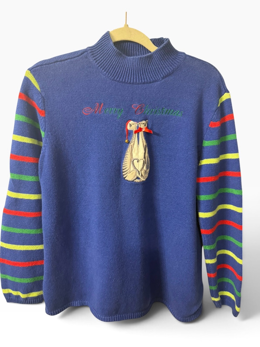 Women’s Vintage Merry & Bright pullover blue Christmas sweater EUC Size PL